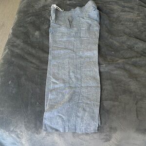 Athleta Blue Linen Wide Leg Tall Pants